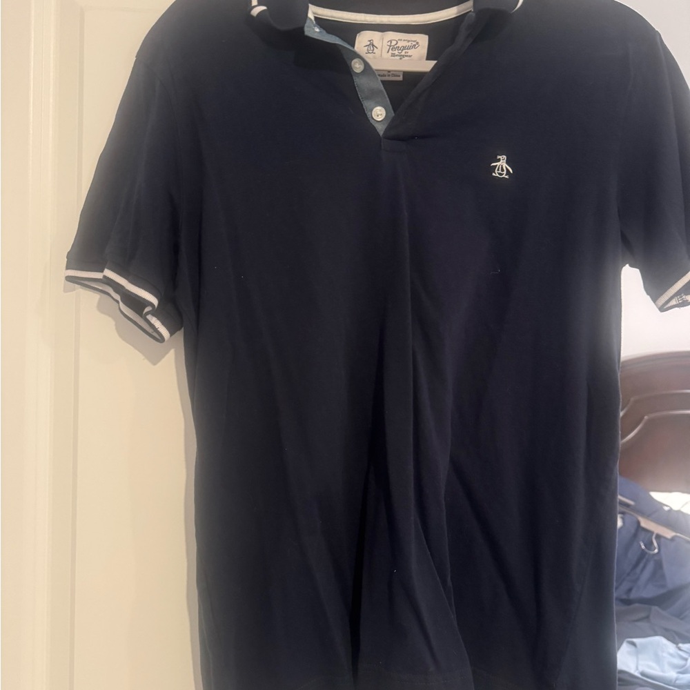 Original Penguin Men's Dark Blue Polo with White Accents